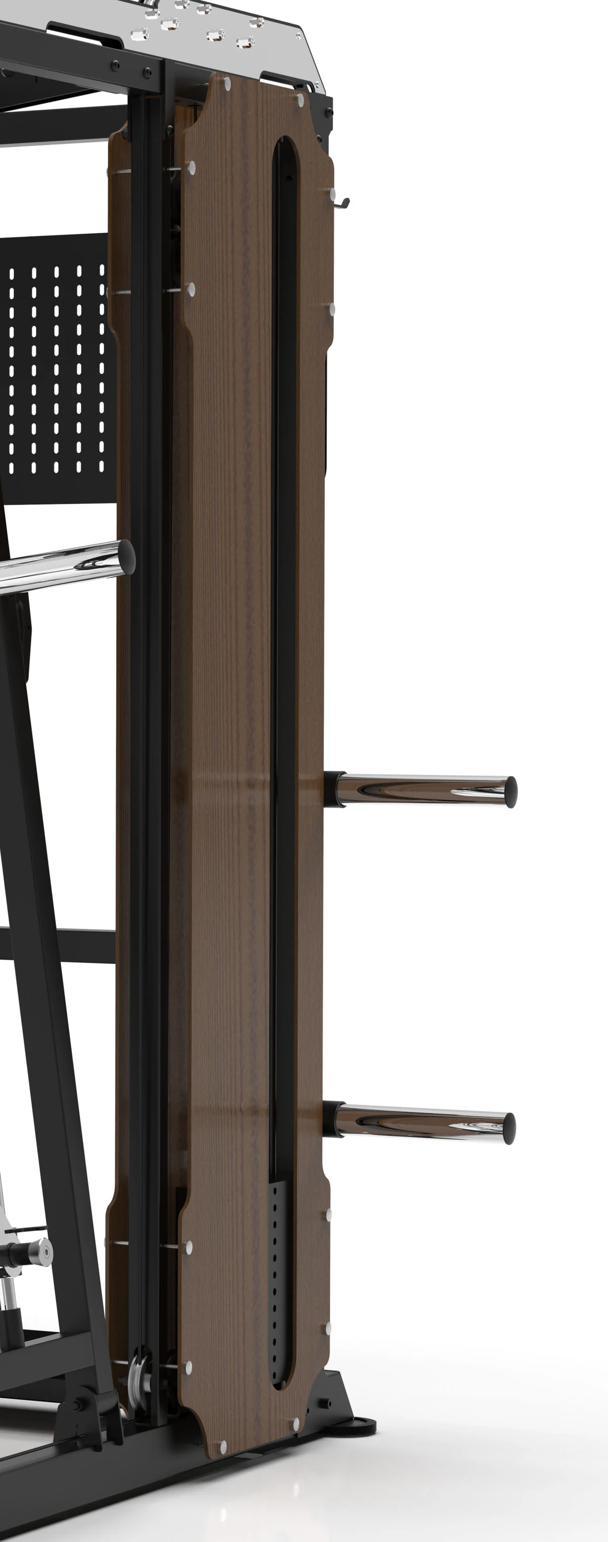 Wood-accent Smith · side trim and metal frame detail